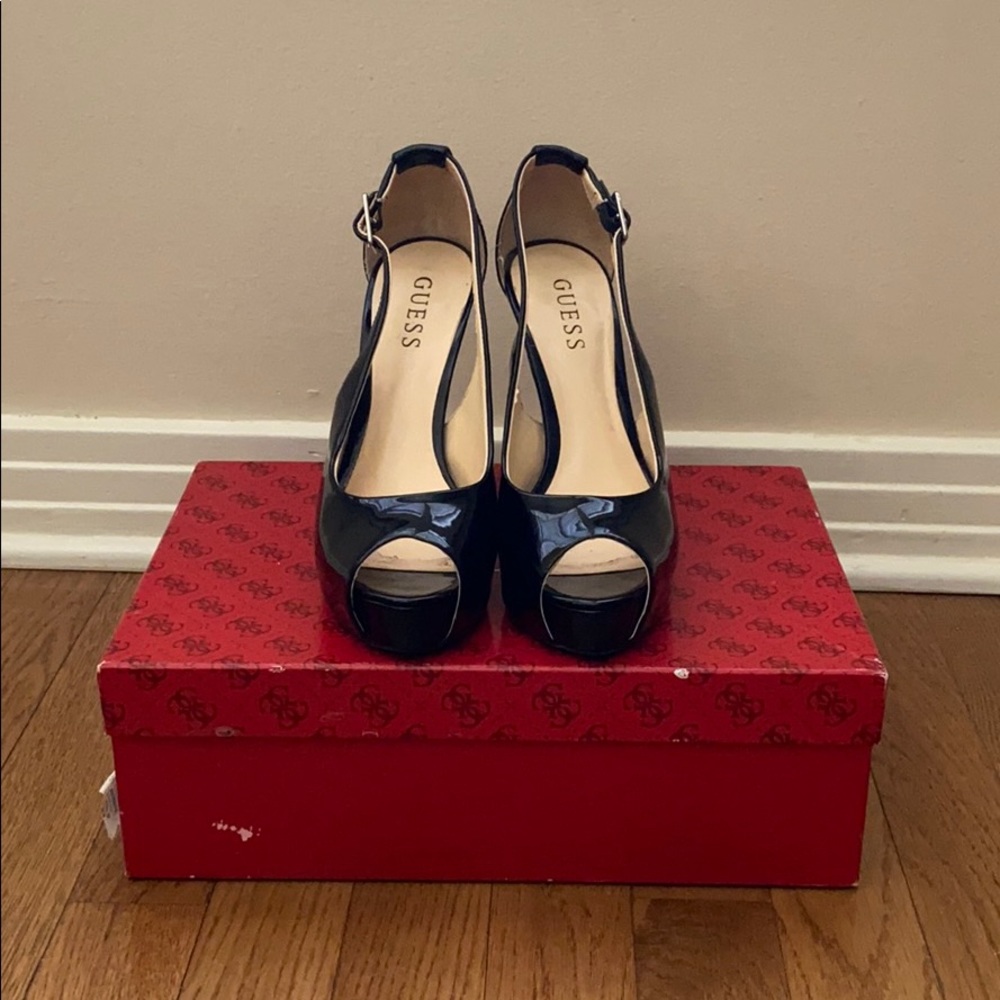 Guess Black Peep-Toe Heels